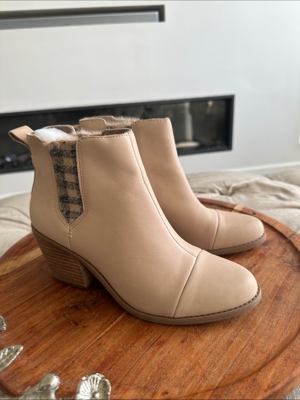 Toms Taupe Chelsea Ankle Boots with Block Heel